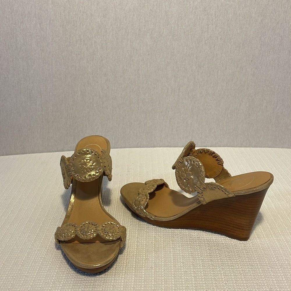 Jack Rogers, high heel wedge, golden,strap sandals. Size 7.5 M